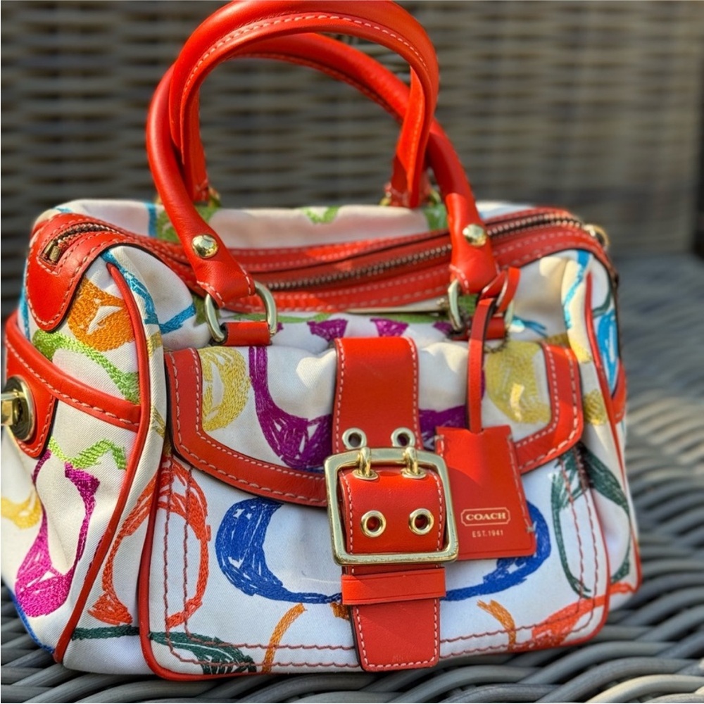 Coach Red Satchel with Vibrant Design